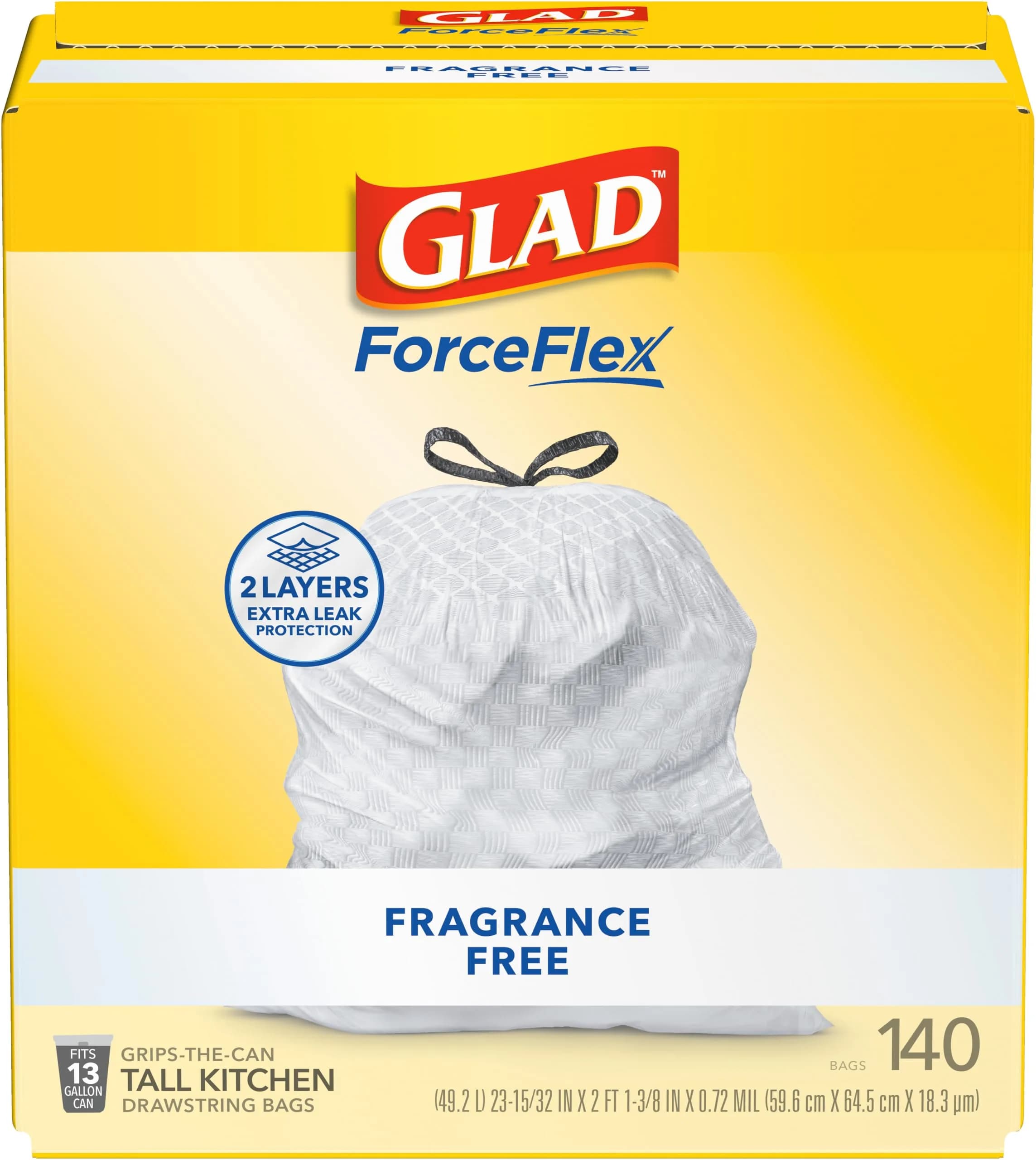 Glad ForceFlex Tall Kitchen Trash Bags 13 Gallon 110 Count Gray | Strong Stretch & Leak Protection — Pack of 1