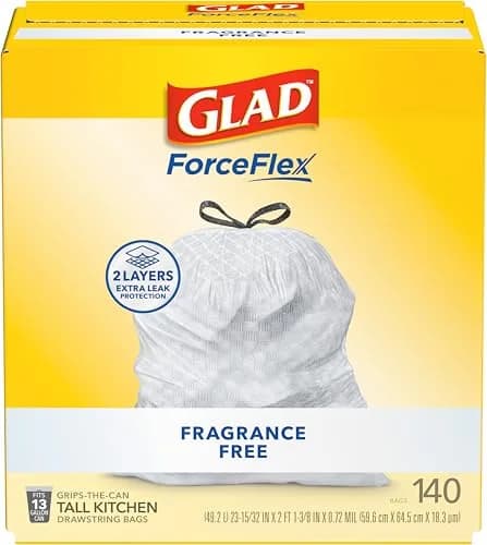 Glad ForceFlex Tall Kitchen Drawstring Trash Bags 140 Ct (13 Gallon) | Strong, Tear-Resistant, Fragrance-Free thumbnail 1
