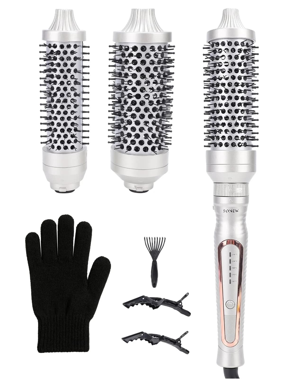 Sonew Heated Round Brush Thermal Curling Brush Set 3 Sizes (1.25/1.5/1.75 Inch) | Effortless Styling — Champagne