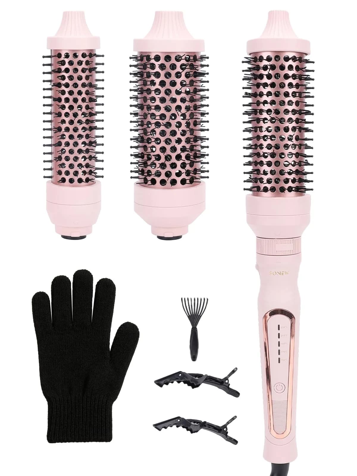 Sonew Heated Round Brush Thermal Curling Brush Set 3 Sizes (1.25/1.5/1.75 Inch) | Effortless Styling — Pink