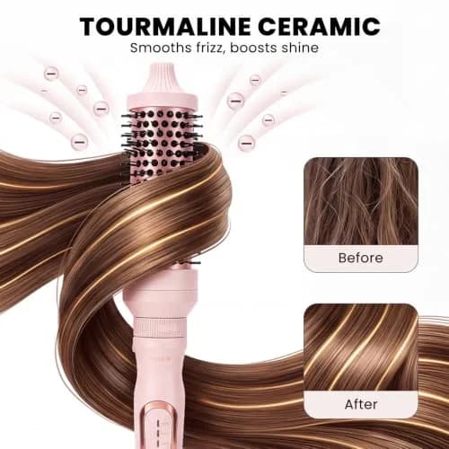 Sonew Heated Round Brush Thermal Curling Brush Set 3 Sizes, Pink | 5 Temperature Settings, Ion Ceramic Coating, Rapid Heat-Up thumbnail 4