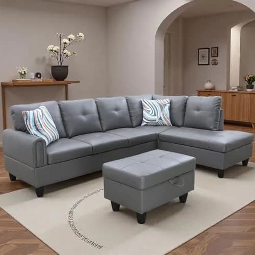 Topcomfy Leather L-Shaped Couch Set, 97.5" L x 69.5" W in Grey | Modular, Skin-Friendly, Durable thumbnail 6