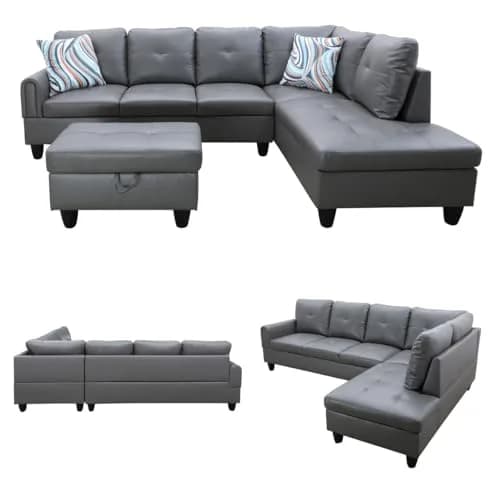 Topcomfy Leather L-Shaped Couch Set, 97.5" L x 69.5" W in Grey | Modular, Skin-Friendly, Durable thumbnail 3