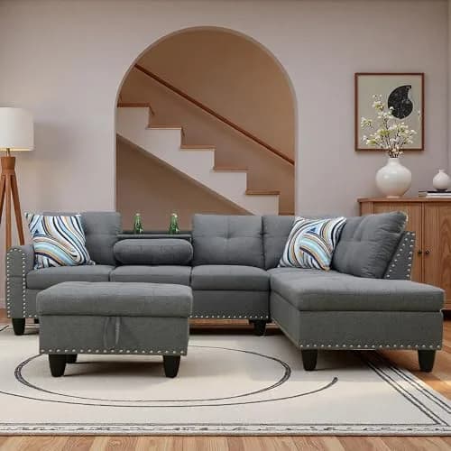 Topcomfy L-Shaped Couch Set, 97.5" L x 69.5" W Linen Grey | Modular Living Room Sofa thumbnail 1