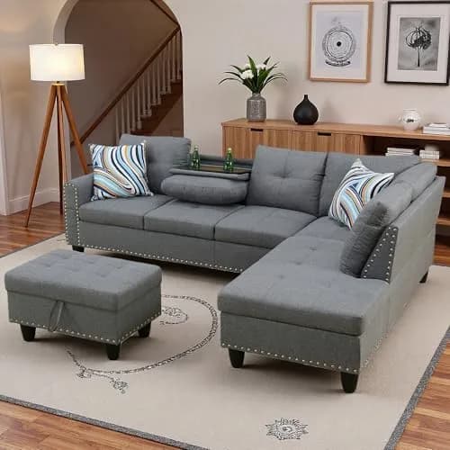 Topcomfy L-Shaped Couch Set, 97.5" L x 69.5" W Linen Grey | Modular Living Room Sofa thumbnail 7