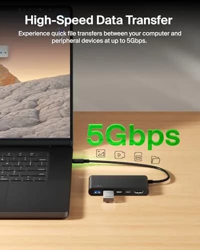 Belkin 5-Port USB-C Hub with 4K HDMI 2.0, 100W PD, 5Gbps Data | Connect & Power Your Devices thumbnail 6