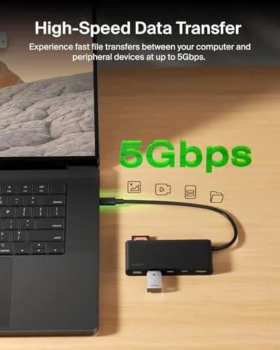 Belkin 7-Port USB-C Hub with 4K HDMI 100W PD, SD/MicroSD Card Readers, 5Gbps Data Transfer | 12.1cm x 5.1cm x 1.6cm thumbnail 6