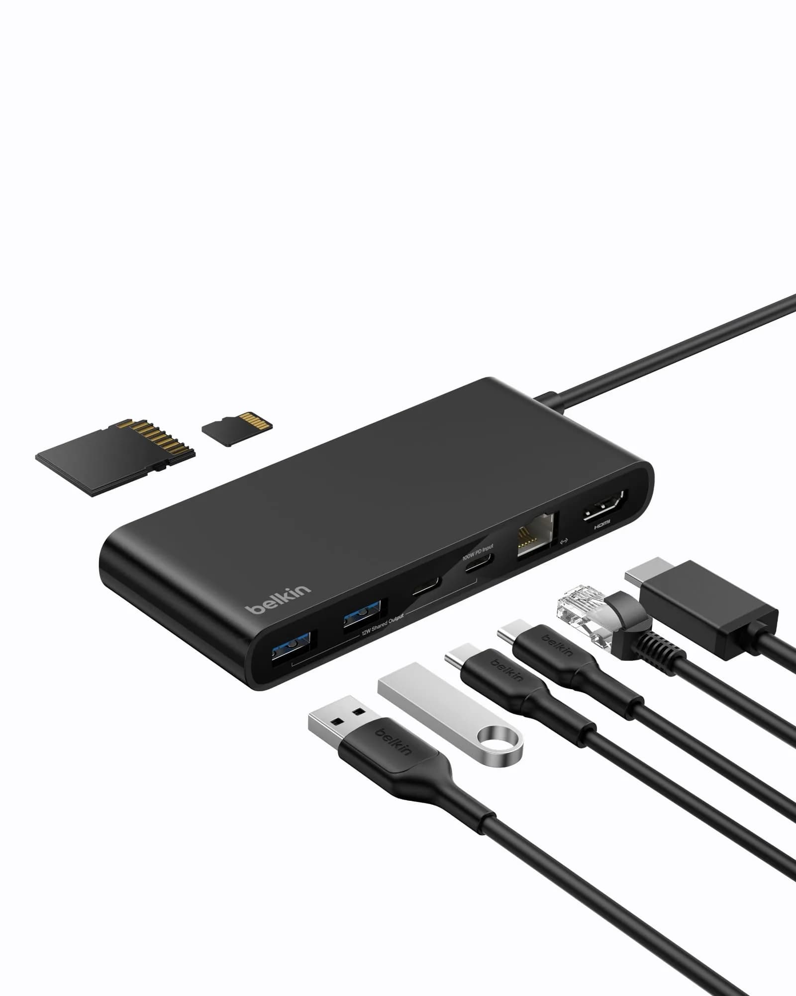Belkin 8-Port USB-C Hub 10Gbps 4K@60Hz HDMI 100W PD 2.5Gb Ethernet Space Gray | For Laptops & Tablets — Space Gray