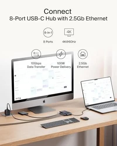 Belkin 8-Port USB-C Hub 10Gbps 4K@60Hz HDMI 100W PD 2.5Gb Ethernet Space Gray | For Laptops & Tablets thumbnail 2