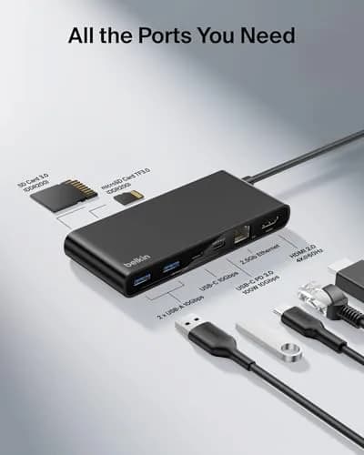 Belkin 8-Port USB-C Hub 10Gbps 4K@60Hz HDMI 100W PD 2.5Gb Ethernet Space Gray | For Laptops & Tablets thumbnail 3