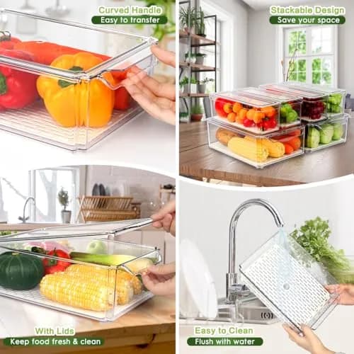 ZIJUND 6 Pack Fridge Organizer Bins with Lids, Stackable Clear Storage thumbnail 4