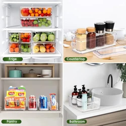ZIJUND 6 Pack Fridge Organizer Bins with Lids, Stackable Clear Storage thumbnail 7