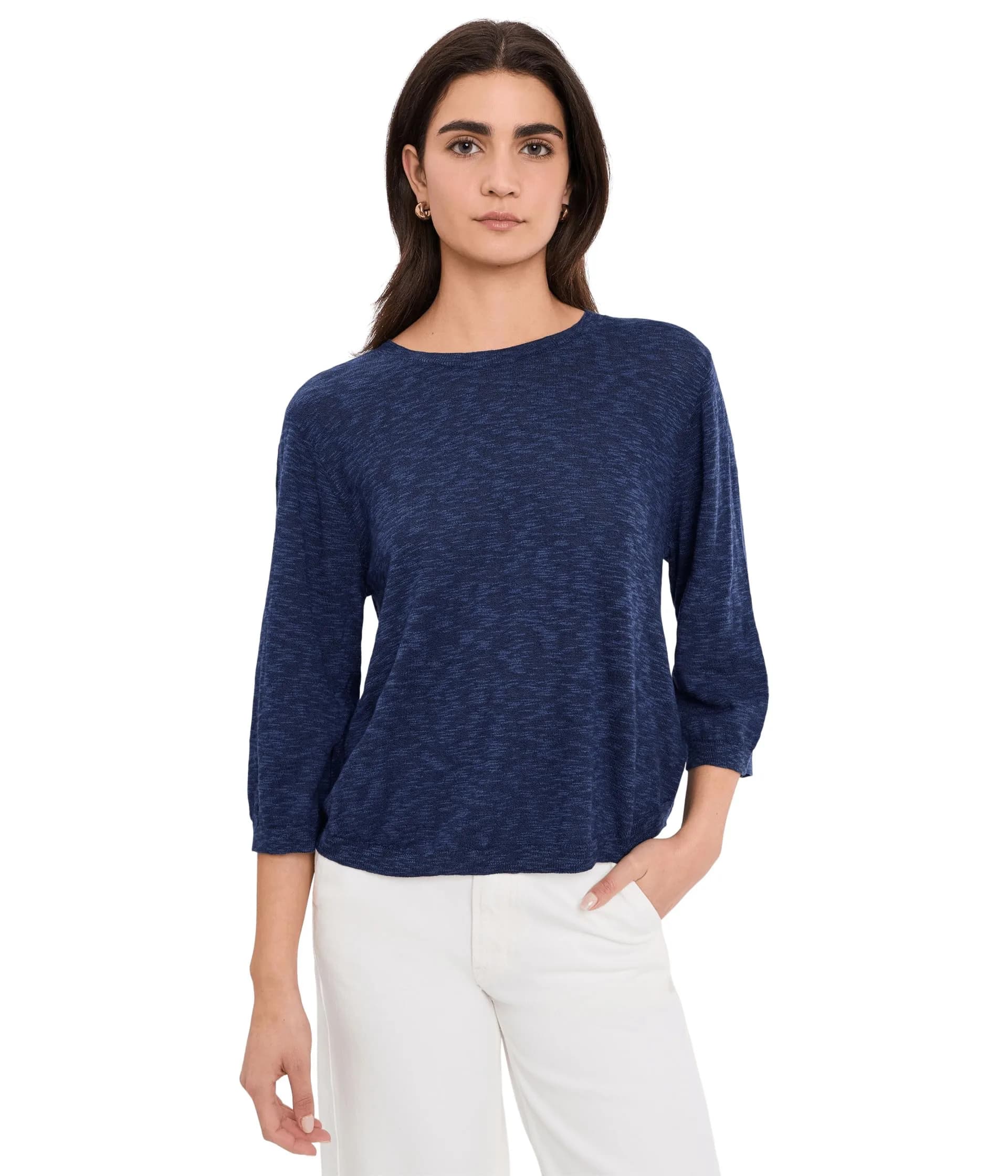 Mod-o-doc Womens 3/4 Sleeve Crew Neck Swing Sweater Vibrant Navy | Flowy, Casual & Comfortable