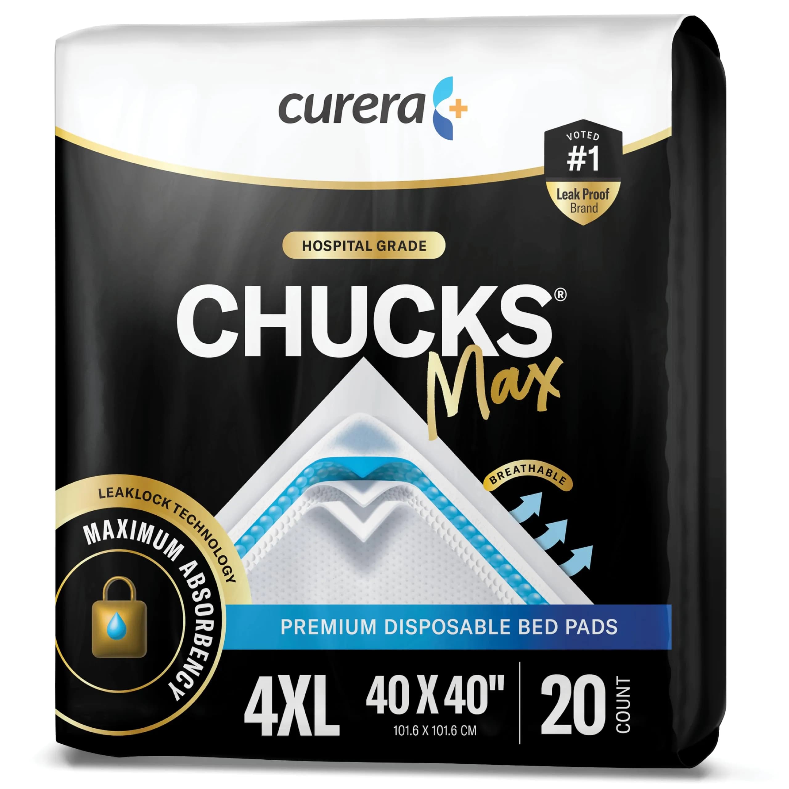 Curera Chucks Premium Disposable Underpads 30x36 (25-Pack) | Hospital-Trusted LeakLock Protection — CHUCKS MAX - 40” x 40”