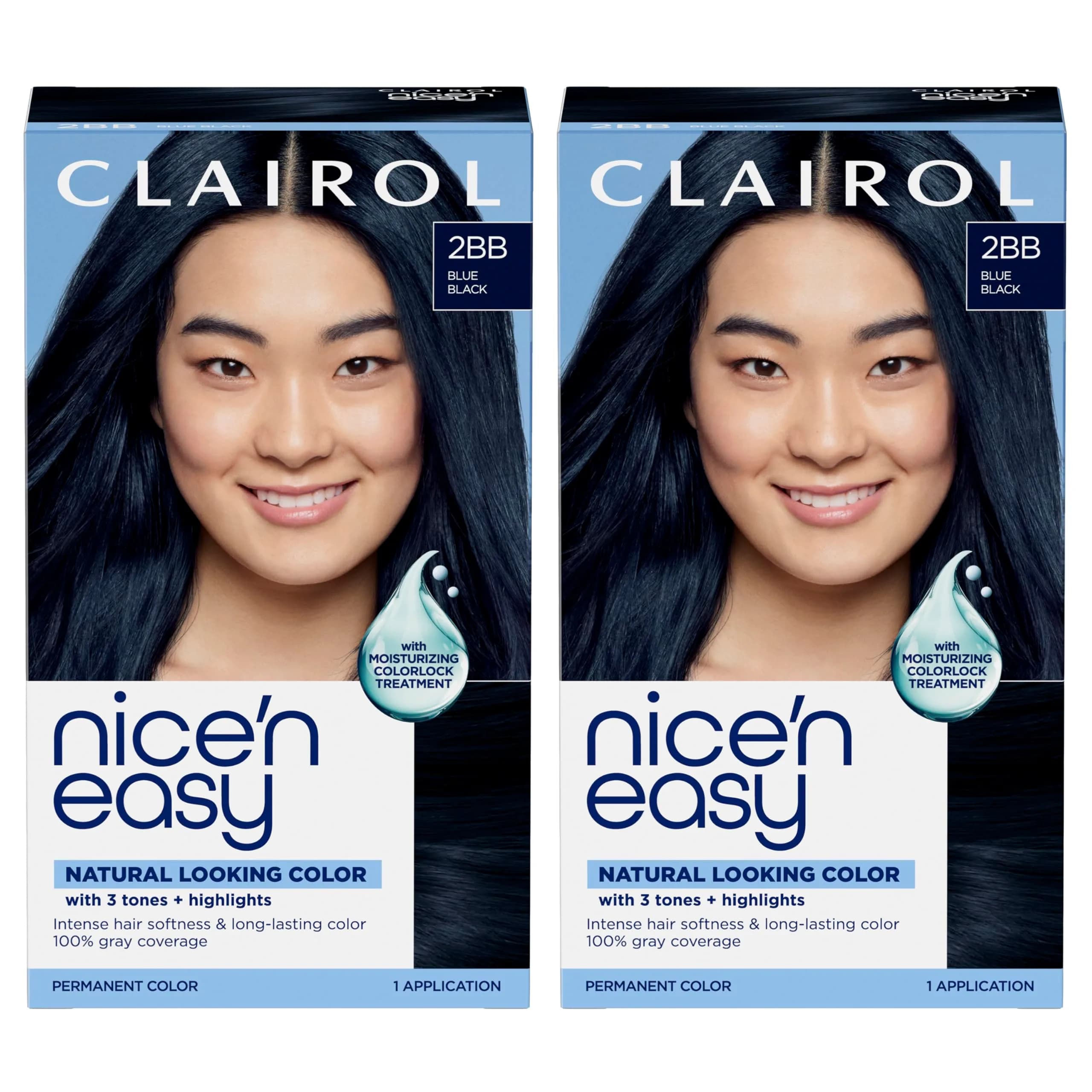 Clairol Nice'n Easy 2BB Blue Black Permanent Hair Dye, 6.26 Fl Oz (Pack of 2) | 100% Gray Coverage