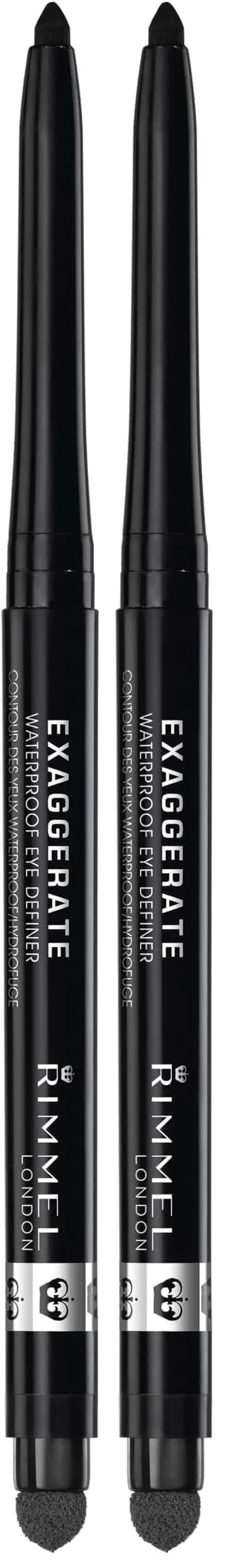 Rimmel London Exaggerate Waterproof Eye Definer Pencil, Blackest Black | 0.36g (0.01oz) Pack of 2 — Blackest Black