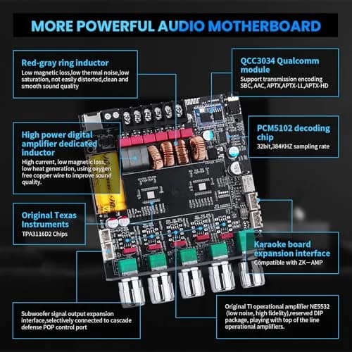 ARRAROWN ZK-TB21Q Bluetooth 5.1 HiFi Audio Amplifier Board 50W*2+100W | Support for DIY Audio Projects thumbnail 4