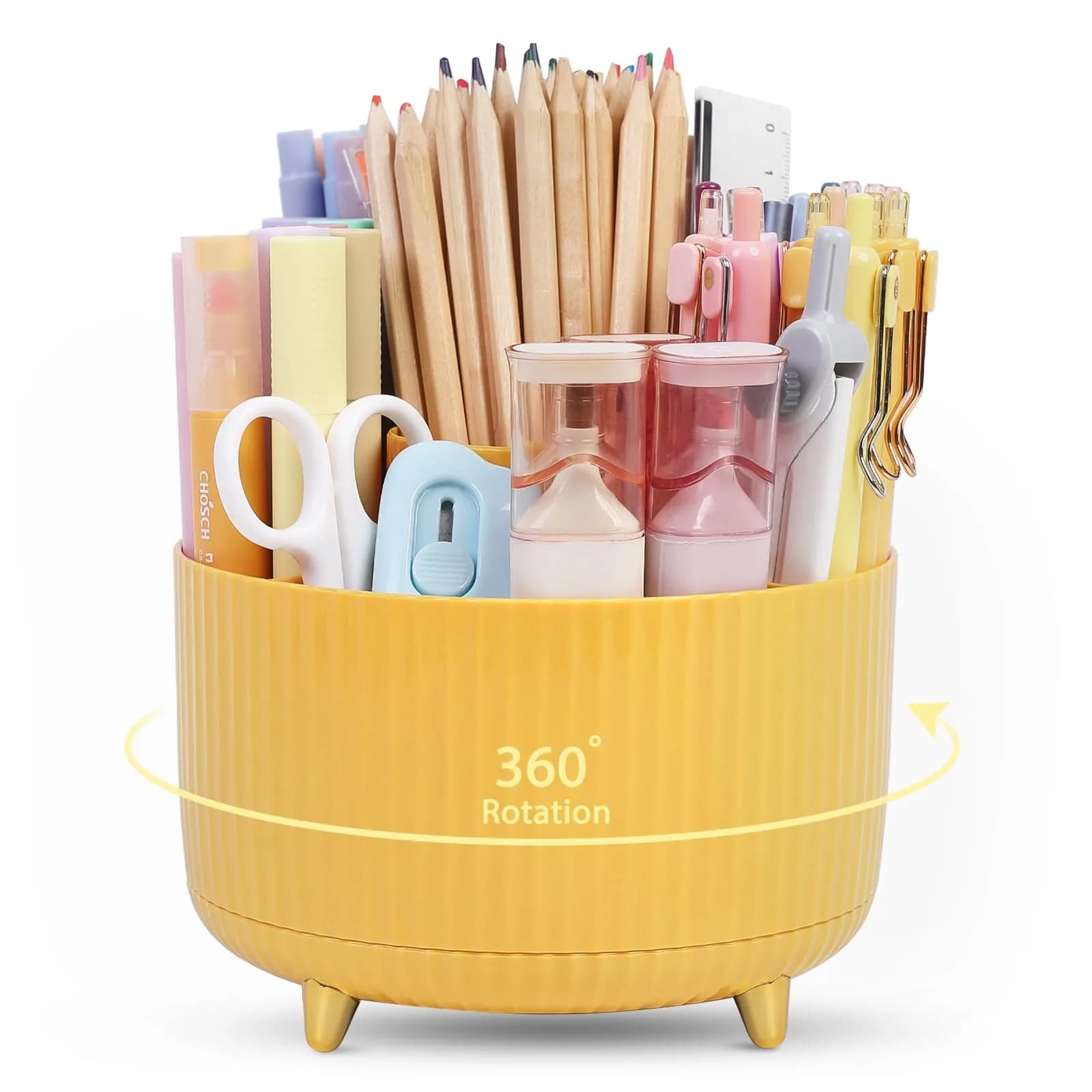 SKYDUE 360 Degree Rotating Desk Organizer with 5 Slots | Yellow 1Pack — Yellow_1Pack