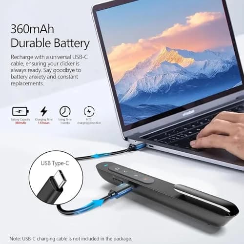 Norwii N76 Bluetooth Presentation Clicker with Green Pointer & USB-C Rechargeable Battery | 328ft Wireless Range thumbnail 3