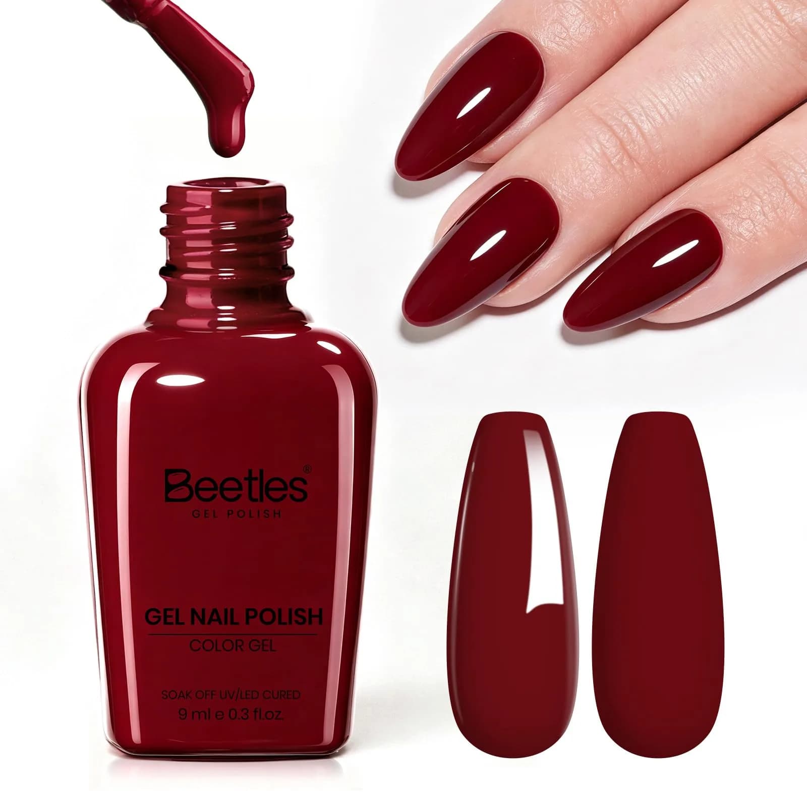 Beetles Gel Polish Ruby Cherry Burgundy Dark Red Gel Nail Polish 9ml (0.3 Fl Oz) | Fall Limited Color, Long-Lasting Glossy Finish