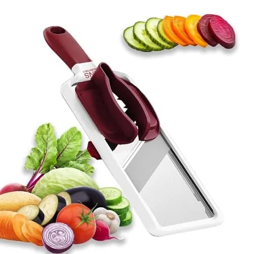 KNS ESSENTIALS Mandoline Slicer – Adjustable Stainless Steel Blades, with Comfort Grip – Vegetable Slicer for Small to Medium sized Cucumber, Onion, Potato thumbnail 1
