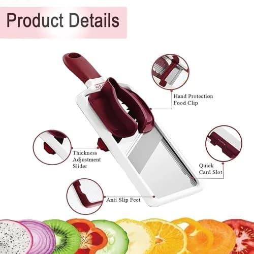 KNS ESSENTIALS Mandoline Slicer – Adjustable Stainless Steel Blades, with Comfort Grip – Vegetable Slicer for Small to Medium sized Cucumber, Onion, Potato thumbnail 3
