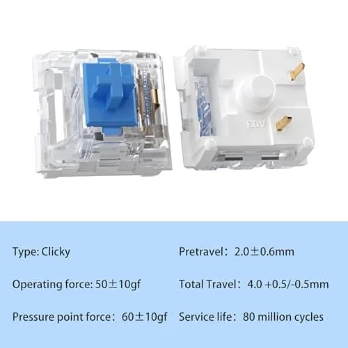 Mciepny Zhouwang 45pcs Blue Clicky Keyboard Switches | Durable, Accurate, MX-Style Compatible thumbnail 2
