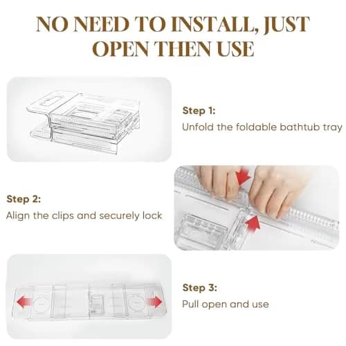 onannos Expandable Clear Acrylic Bathtub Tray Caddy | Foldable Tub Bath Shelf with Drain Slots, Slip-Resistant Waterproof Bathroom Accessory (20-32") thumbnail 5