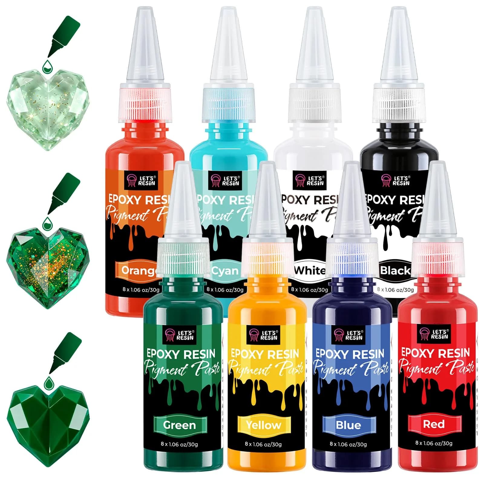 LET'S RESIN 8-Color Resin Pigment Paste Set 3.92ml (Pack of 8) | Concentrated Epoxy Dye for Translucent to Opaque Effects