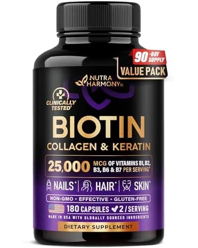 NUTRAHARMONY Biotin, Collagen, Hyaluronic Acid & Keratin Hair Growth Support 180 Capsules | Clinically Tested Formula thumbnail 1