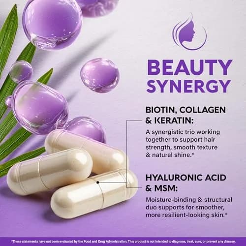 NUTRAHARMONY Biotin, Collagen, Hyaluronic Acid & Keratin Hair Growth Support 180 Capsules | Clinically Tested Formula thumbnail 6