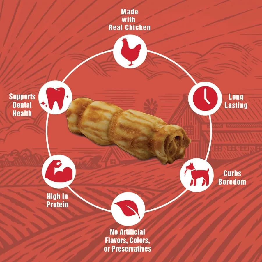 Rewardables Chicken Coated Beef Cheek Rolls for Dogs, 5 Inch, 5 Pack | Long Lasting, Supports Dental Health thumbnail 2