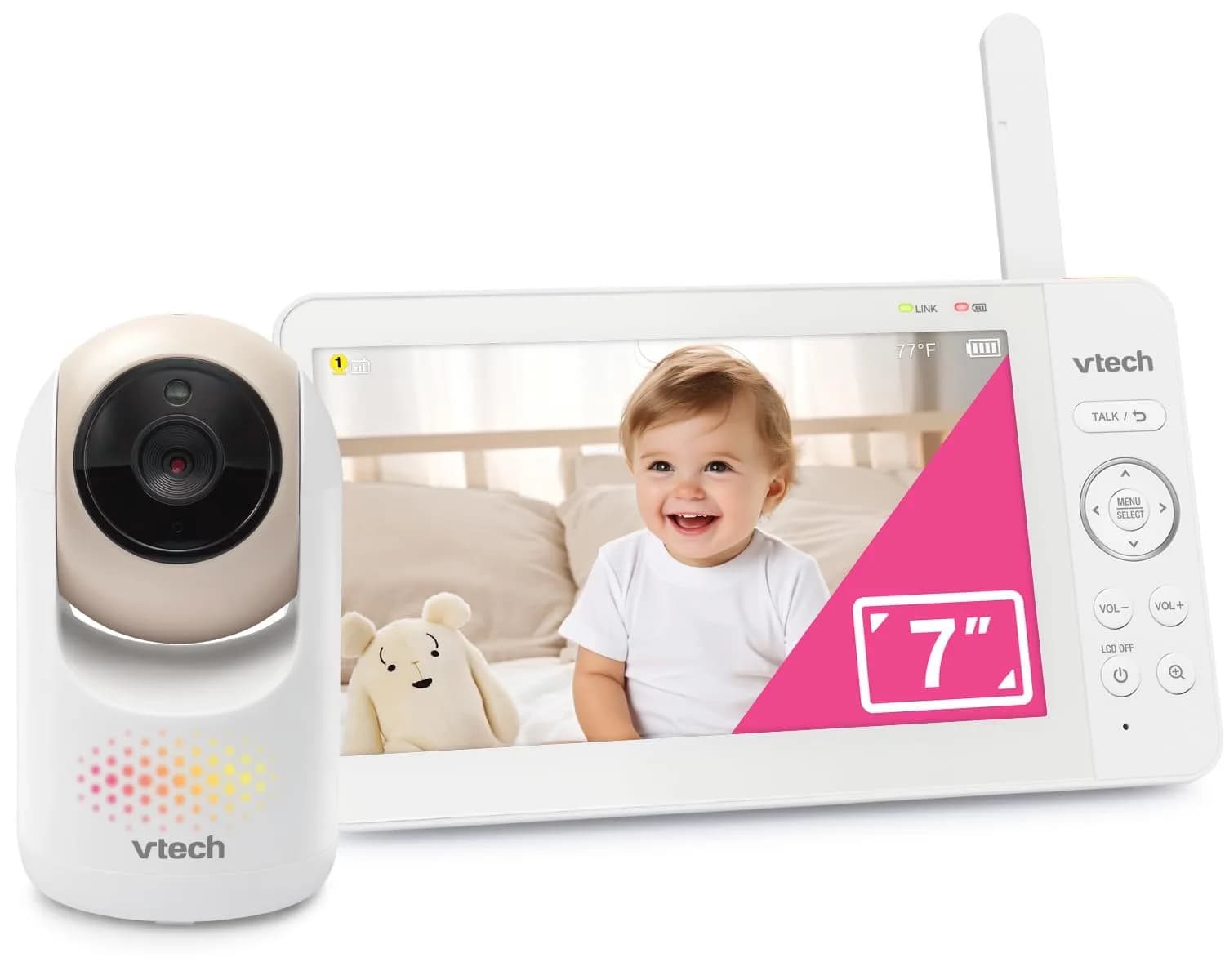 VTech Advanced Max Baby Monitor with 7" Screen, 5000mAh Battery, 360° PTZ, No WiFi | Private Nursery Coverage — Advanced Max Tan