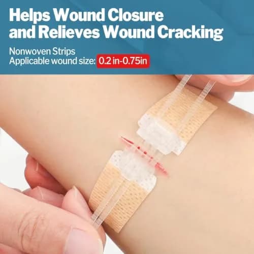 AZEN Emergency Wound Closure Strips 14 Pack (14 Count) | Hypoallergenic Butterfly Bandages for Laceration Repair Without Stitches thumbnail 3