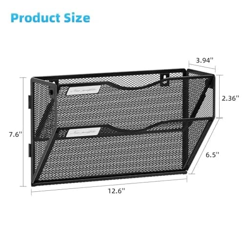 Marbrasse 2-Tier Mesh Wall File Holder with Label Slot | Black, 33cm (13in) Height thumbnail 4