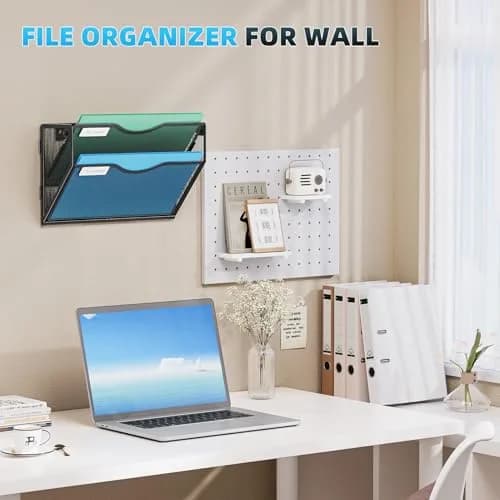 Marbrasse 2-Tier Mesh Wall File Holder with Label Slot | Black, 33cm (13in) Height thumbnail 6