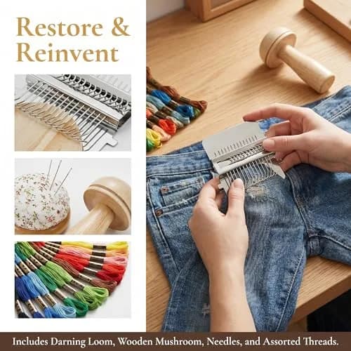 Yiranok Mini Darning Loom Kit with 14 Hooks & 50 Colors | All-in-One Weaving Repair Tool thumbnail 3