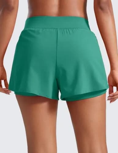 CRZ YOGA 2 in 1 Double Layer Running Shorts 3" Cascadia Green Medium | Ultra Soft, Quick Dry, 86% Polyester thumbnail 2