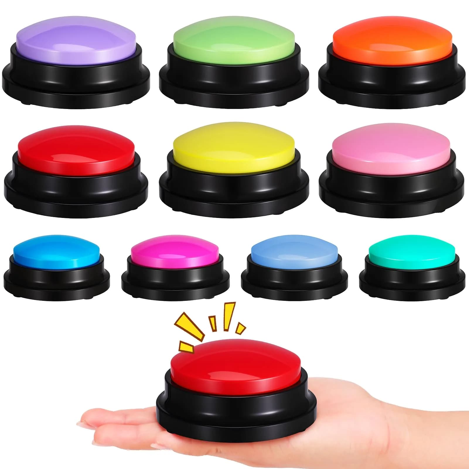 Ovveroche 10 Pieces Recordable Answer Buzzers | Classroom Buzzers for Study, Office, Home, Pet Training Toy — Multicolor