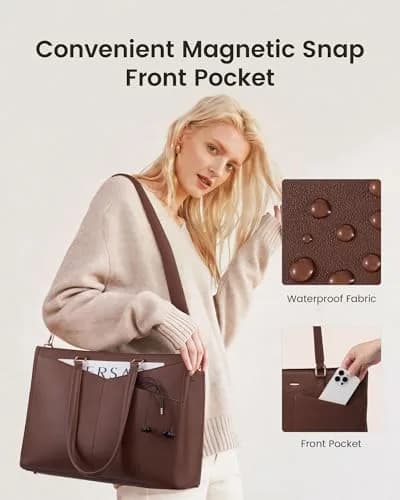 LOVEVOOK Lunch Tote Bag for Women, 15.6 in | Leakproof Cooler & Laptop Bag, Cinnamon thumbnail 4