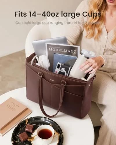 LOVEVOOK Lunch Tote Bag for Women, 15.6 in | Leakproof Cooler & Laptop Bag, Cinnamon thumbnail 7