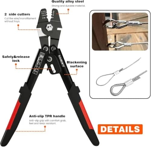 Sanuke Wire Rope Crimping Kit with 656ft 1/16" 304 Stainless Steel Cable, Aluminum Crimp Sleeves & Thimbles thumbnail 5