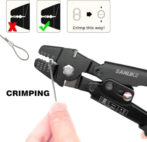 Sanuke Wire Rope Crimping Kit with 656ft 1/16" 304 Stainless Steel Cable, Aluminum Crimp Sleeves & Thimbles thumbnail 6