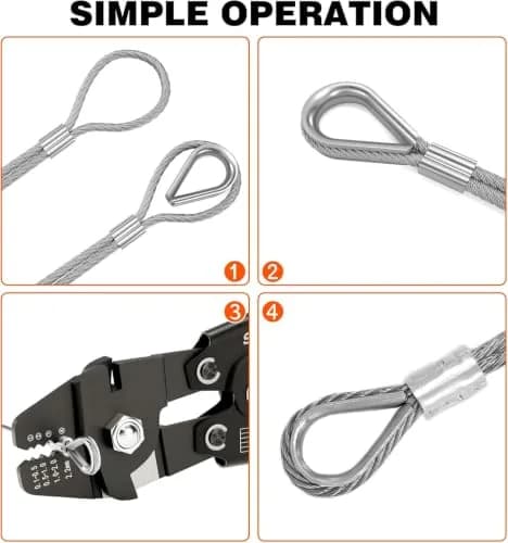 Sanuke Wire Rope Crimping Kit with 656ft 1/16" 304 Stainless Steel Cable, Aluminum Crimp Sleeves & Thimbles thumbnail 8