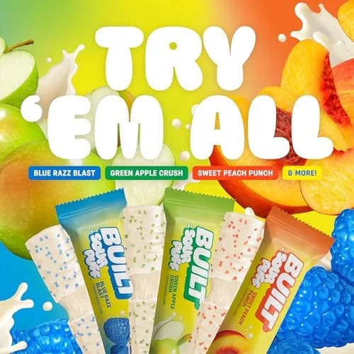BUILT Sour Puff Protein Bar Blue Razz Blast 12 Count | 16g Protein Snack Bar with Collagen thumbnail 9