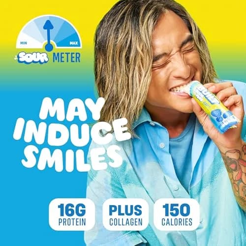 BUILT Sour Puff Protein Bar Blue Razz Blast 12 Count | 16g Protein Snack Bar with Collagen thumbnail 3