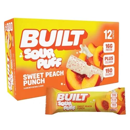Built Bar Sour Puff Protein Bar Sweet Peach Punch 16g Protein 12 Bars | High Protein Snack Bar thumbnail 1