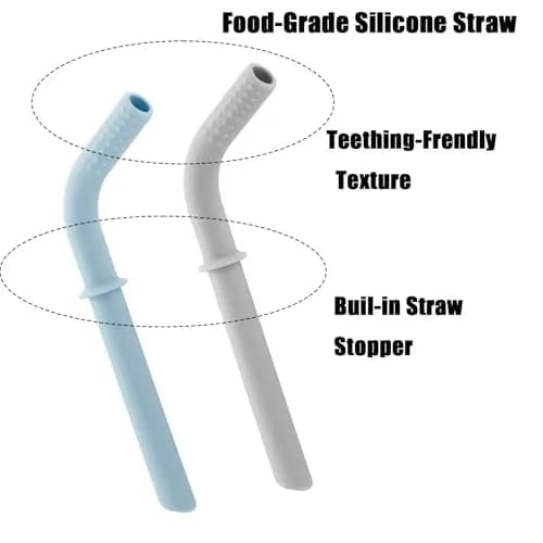 PandaEar Stainless Steel Baby Feeding Set | 2 Divided Plates, 2 Straw Cups, 2 Utensil Sets | BPA-Free, Dishwasher Safe (Blue & Grey) thumbnail 7