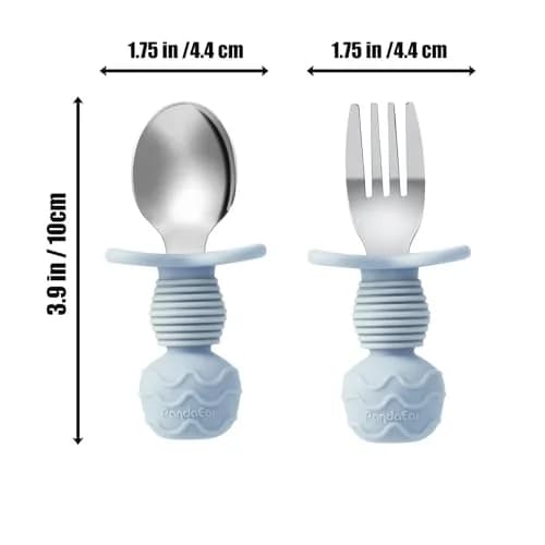 PandaEar Stainless Steel Baby Feeding Set | 2 Divided Plates, 2 Straw Cups, 2 Utensil Sets | BPA-Free, Dishwasher Safe (Blue & Grey) thumbnail 9