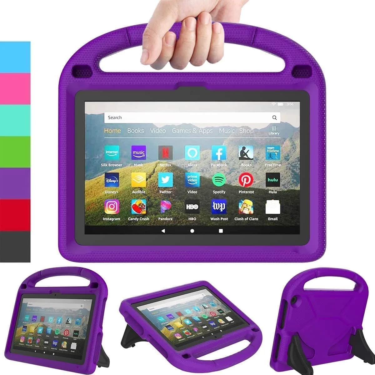 DICEKOO Fire HD 10 & HD 10 Plus 13th/11th Gen Kids Tablet Case | Drop-Resistant, Handle & Stand, Pink — Purple